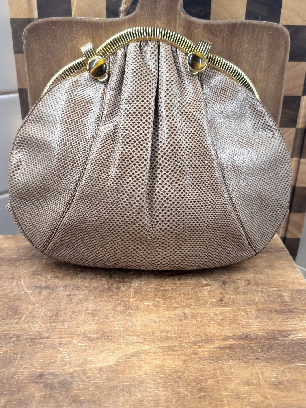 Vintage Judith Leiber Karung Lizard Leather Kiss Lock Hobo Shoulder Bag Italy